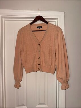Lea & Viola Peach Button-Up V-Neck Cardigan